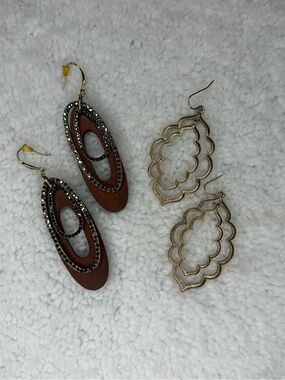 Brown Wood & Gold Filigree Dangle Earrings - Women Jewelry